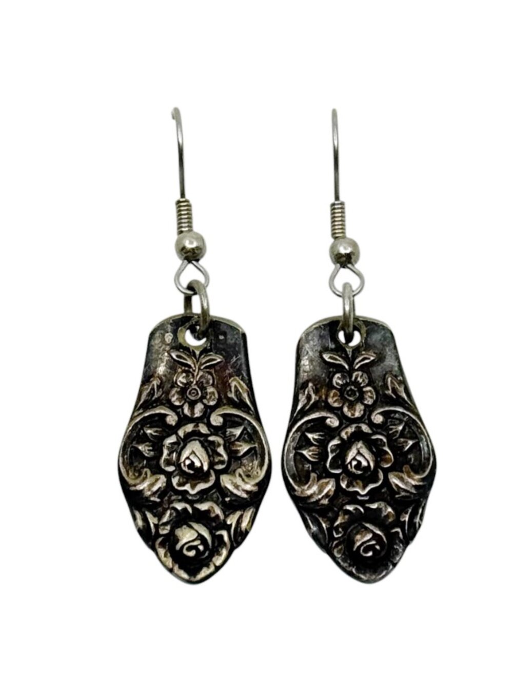 Hand Made silver plated flower spoon handle earrings - GM3004